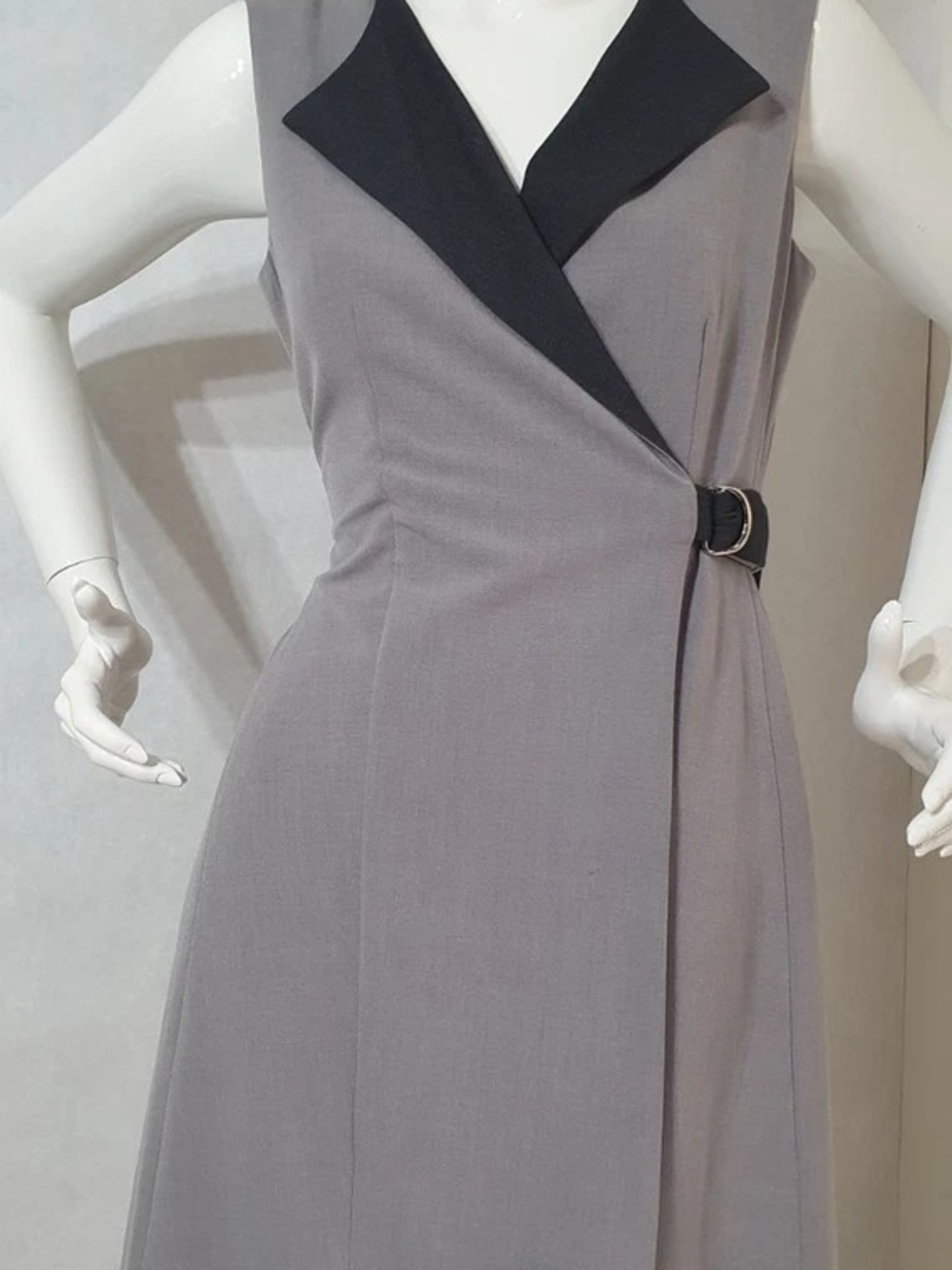Calvin Klein Taupe Midi Dress with Black Lapel
